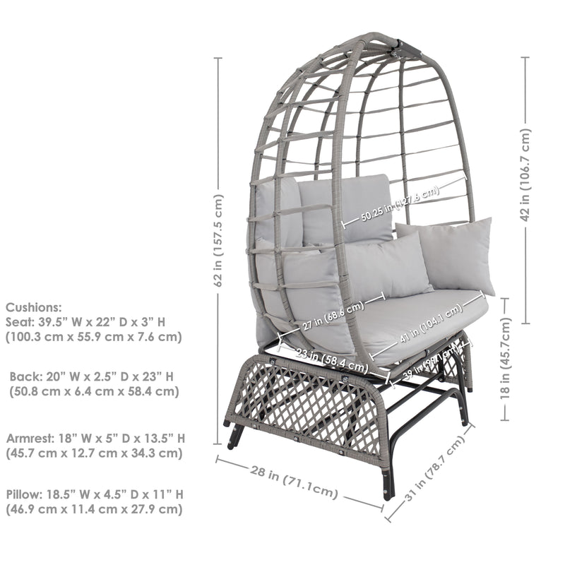 Sunnydaze Double Outdoor Egg Chair with Legs with Cushions and Pillows - Gray