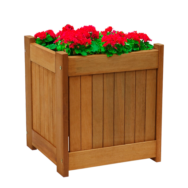 Sunnydaze Meranti Outdoor Square Wooden Planter Box - 16-Inch