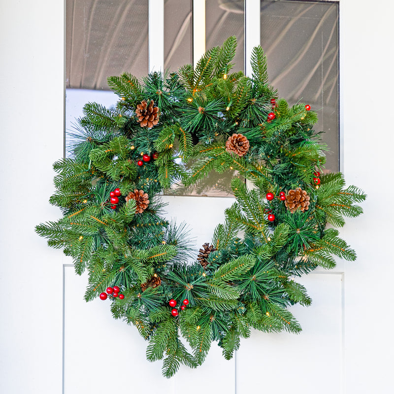 Sunnydaze 24" Prelit Artificial Christmas Wreath with Timer