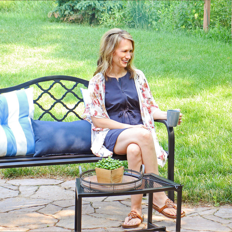 Sunnydaze 50" Outdoor Black Cast Iron Lattice Patio Bench