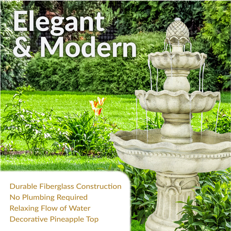 pineapple water for plants Sunnydaze 3-Tier Pineapple Garden Fountain - White