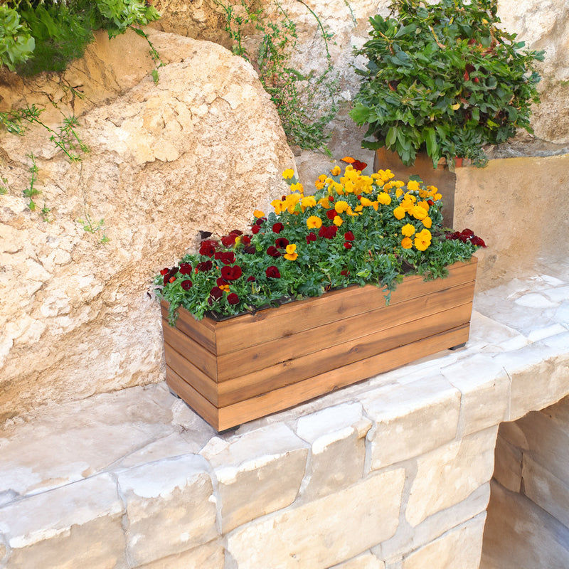 Sunnydaze Rectangular Wood Planter Box with Plastic Liner