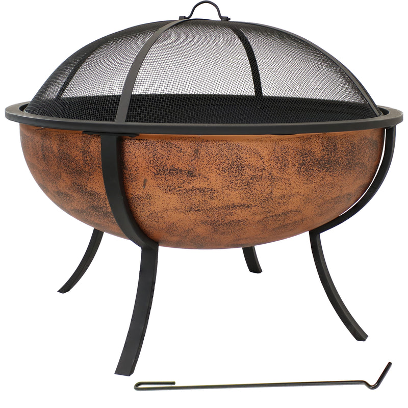 Sunnydaze Copper Raised Outdoor Fire Pit Bowl with Spark Screen - 32"
