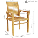 Dimension image for traditional teak outdoor patio dining armchair.