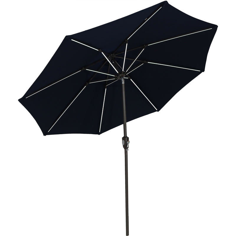 Sunnydaze 9-Foot Solar Powered Sunbrella Market Umbrella with Push-Button Tilt and Crank and LED Light Bars