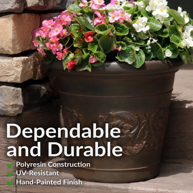 Sunnydaze Arabella Polyresin Outdoor Flower Pot Planter