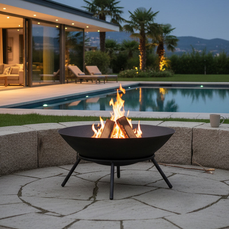 Sunnydaze Raised Cast Iron Fire Pit Bowl with Steel Finish - 22" Diameter