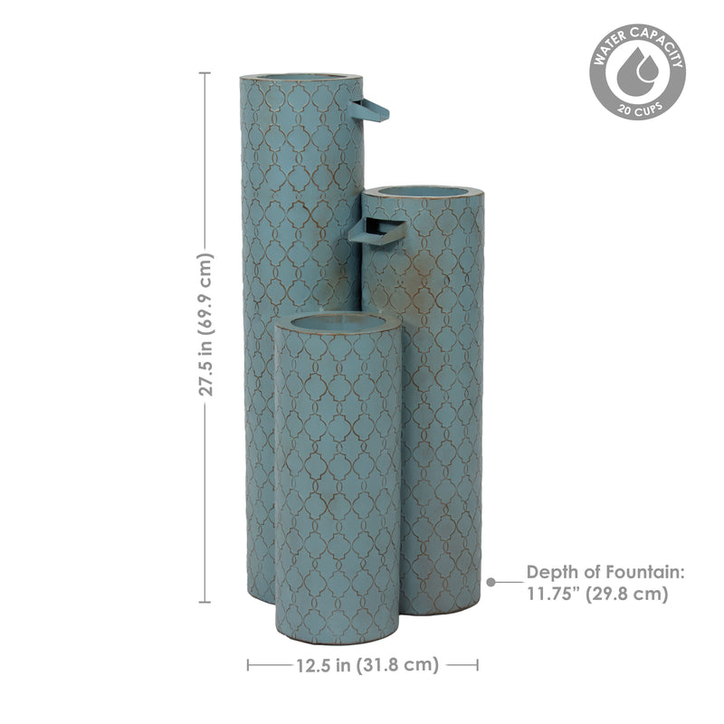 Sunnydaze Moroccan Trellis 3-Column Modern Outdoor Water Fountain - 27.5"