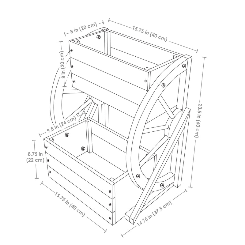 Sunnydaze Wagon Wheel 2-Tier Rustic Wood Plant Stand