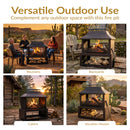 Sunnydaze Bronze Steel Outdoor Fireplace with Log Storage - 35" H