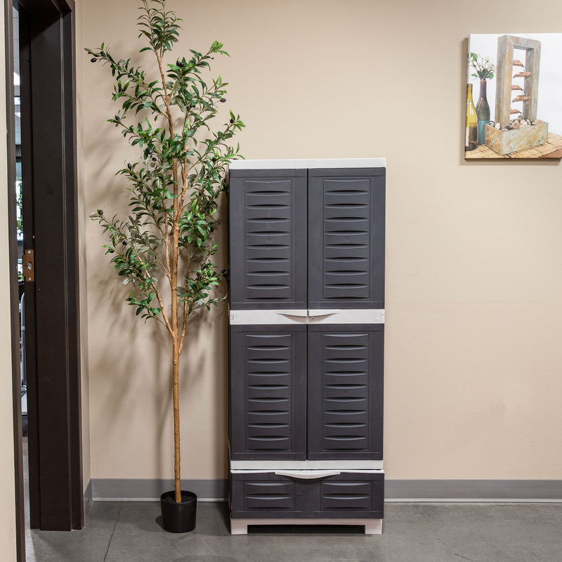Sunnydaze 3-Shelf Plastic Lockable Storage Cabinet - 57.5" - Charcoal w/ Gray Trim