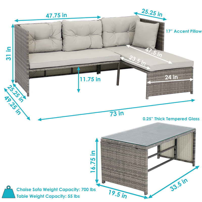 Sunnydaze Longford Outdoor Patio Sectional Sofa Set with Cushions