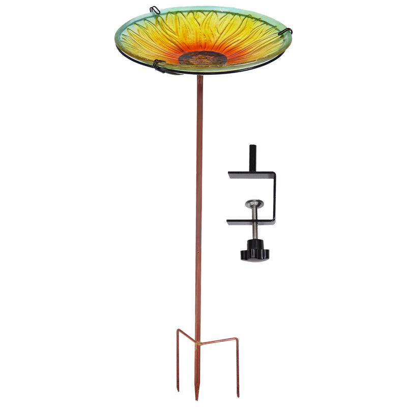 Sunnydaze Deck-Mounted/Staked Glass Bird Bath