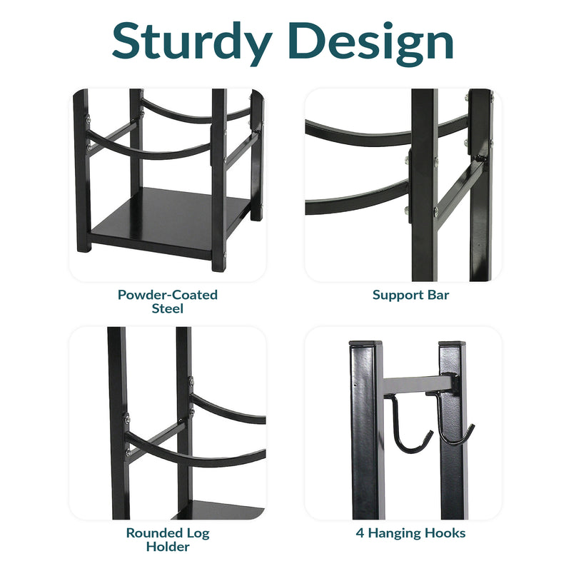 Sunnydaze Outdoor Firewood Storage Rack with Tool Holders