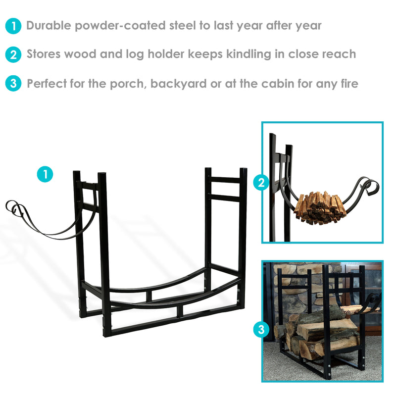 Sunnydaze Outdoor Log Storage Rack with Kindling Holder