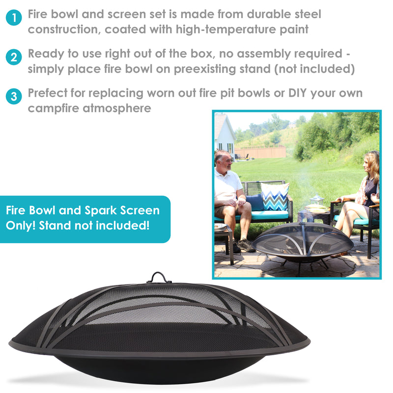 Sunnydaze Replacement Steel Fire Pit Bowl with Spark Screen