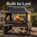 Sunnydaze Bronze Steel Outdoor Fireplace with Log Storage - 35" H