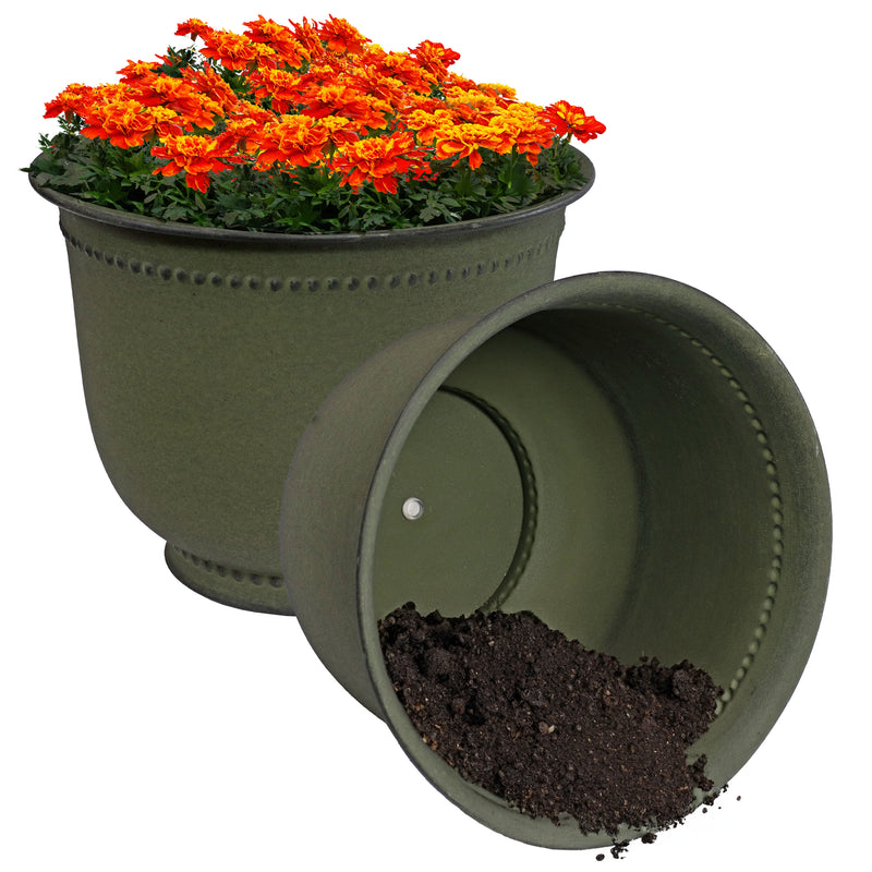 metal garden plant pots Michael Metal Planter - 14.5 in - Matte Sage