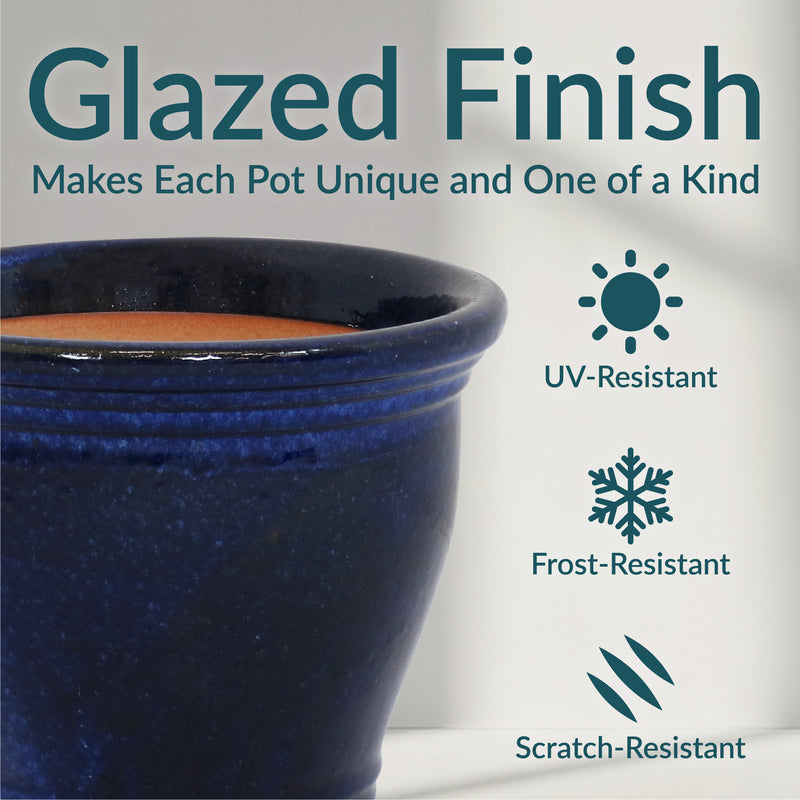 Sunnydaze Studio Glazed Ceramic Planter with Drainage Holes - Set of 2