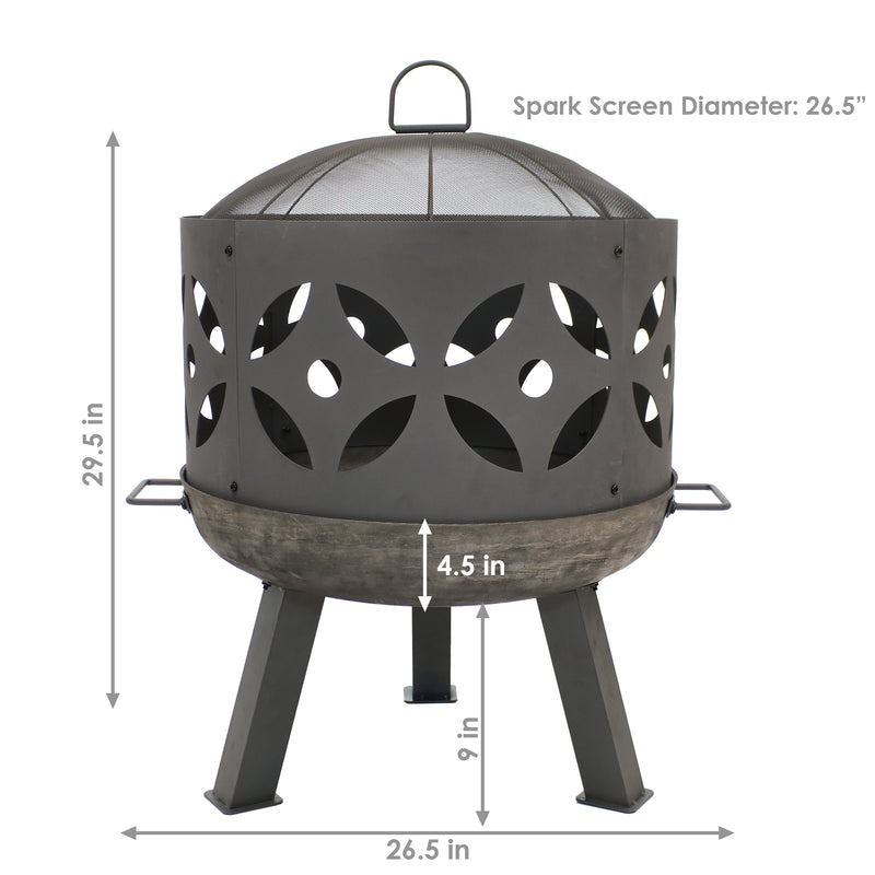 Sunnydaze 26" Retro Fireplace Cast Iron Fire Pit with Spark Screen