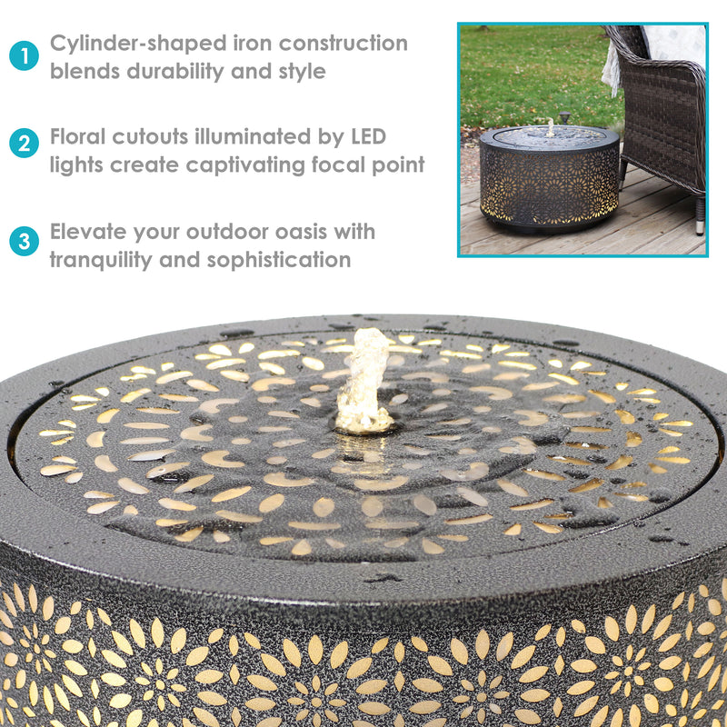 Sunnydaze Flower Cutout Outdoor Water Fountain with LEDs - 11.75" H