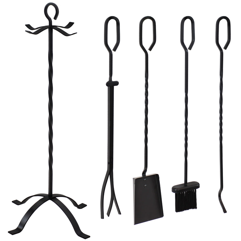 Sunnydaze 5-Piece Steel Fireplace Tool Set with Stand