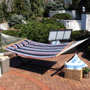 striped multi-colored hammock with matching pillow