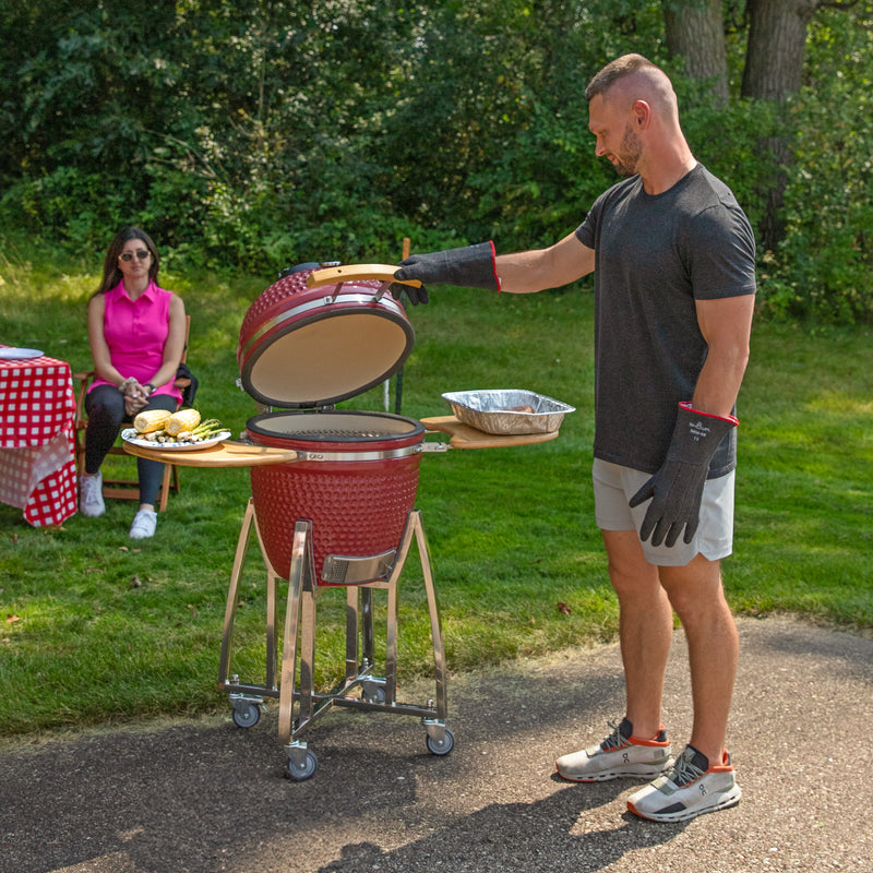 Sunnydaze Kamado Charcoal Grill and Smoker with Side Tables and Wheels