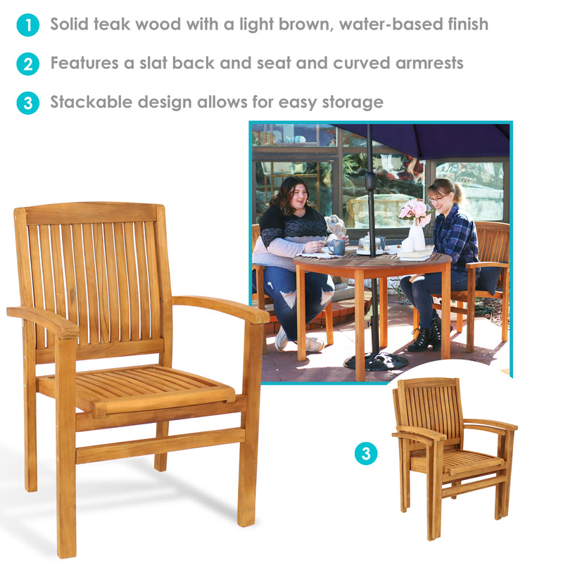 Sunnydaze Teak Wood Stackable Outdoor Patio Dining Chair