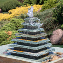 Sunnydaze Layered Pyramid Slate Outdoor Fountain with LED Light - 40"