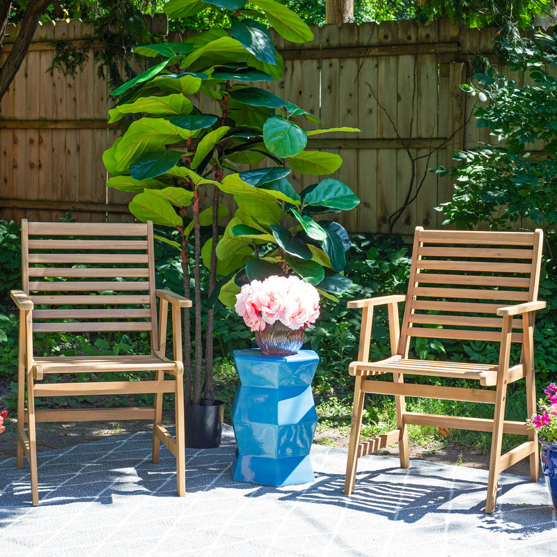 Sunnydaze Hatteras Acacia Wood Outdoor Dining Chairs with Arms - Set of 2