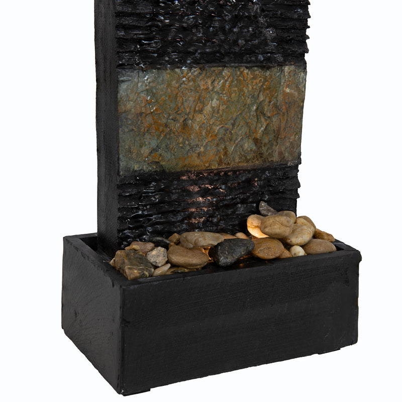 Sunnydaze Rainfall Ridged Slate Indoor Water Fountain with Light - 16"