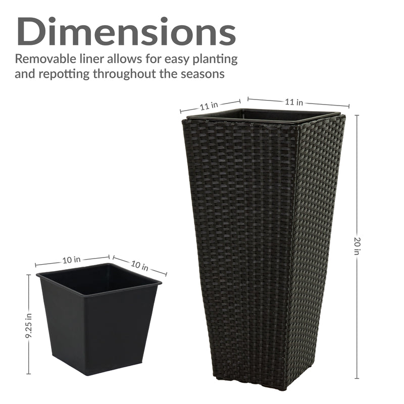 20 inch square plastic planter Sunnydaze Polyrattan Square Tall Wicker Planter
