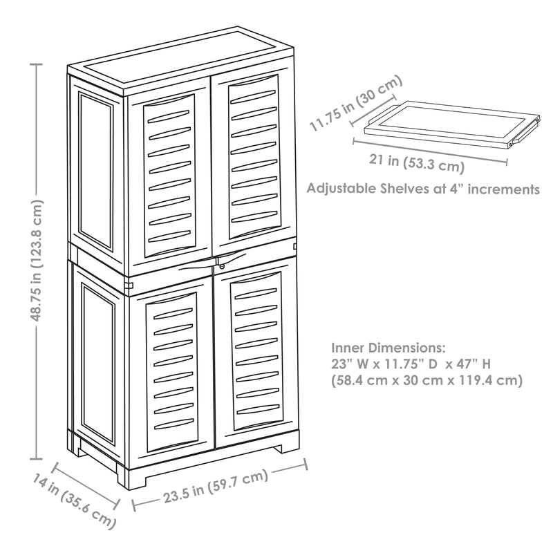 Sunnydaze Plastic Lockable Storage Cabinet with 3 Adjustable Shelves - Gray