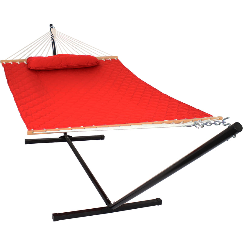 Sunnydaze Quilted Double Fabric 2-Person Hammock with Spreader Bars & Pillow