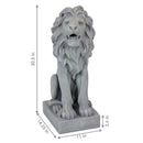 Stone lion statue with arrows showing the height, width and depth.