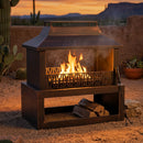 Sunnydaze Bronze Steel Outdoor Fireplace with Log Storage - 35" H