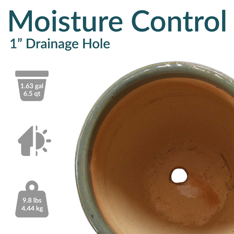 Sunnydaze Resort Glazed Ceramic Planter with Drainage Holes - Set of 2