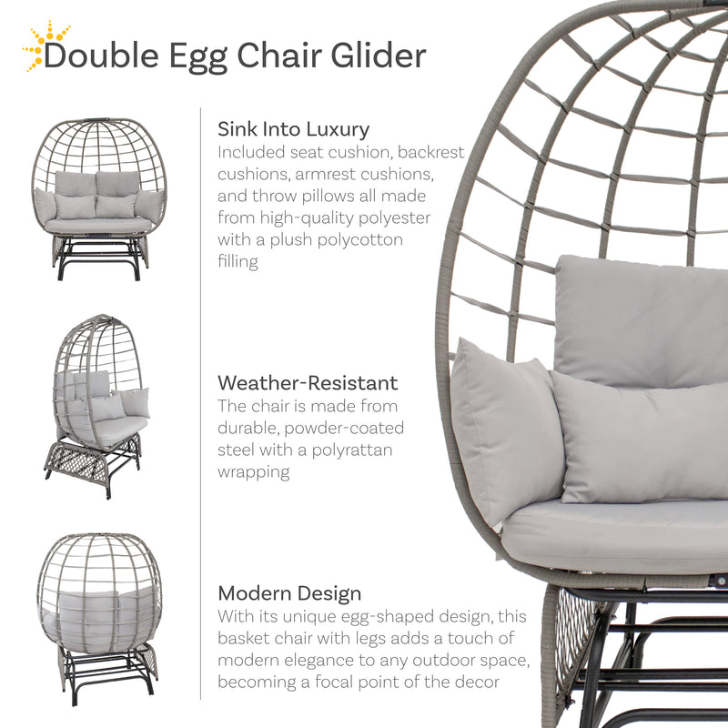 Sunnydaze Double Outdoor Egg Chair with Legs with Cushions and Pillows - Gray