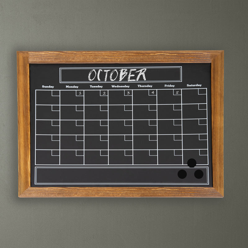 Sunnydaze 30" x 24" Magnetic Chalkboard Calendar For Wall with Chalk and Eraser