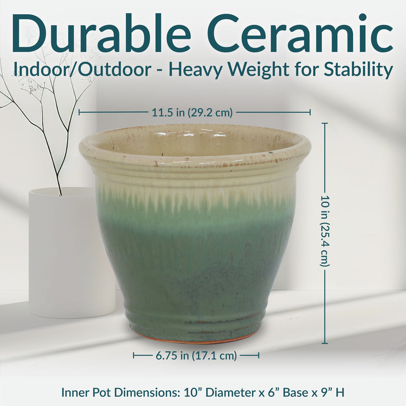 Sunnydaze Studio Glazed Ceramic Planter with Drainage Holes - Set of 2