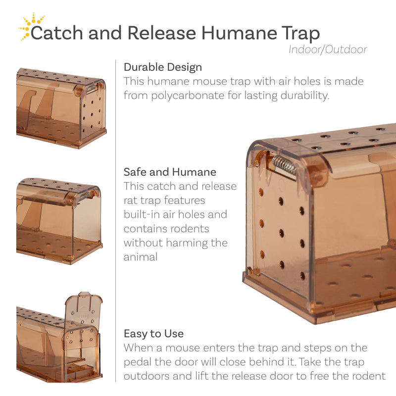 Sunnydaze Catch and Release Humane Mouse Trap - Indoor and Outdoor Use - 4-Pack