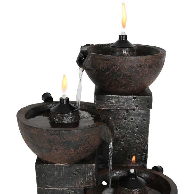 Sunnydaze 3-Tier Burning Bowls Outdoor Fire and Water Fountain - 34"