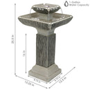 Sunnydaze Square 2-Tier Outdoor Bird Bath Fountain with LED Lights - 25"