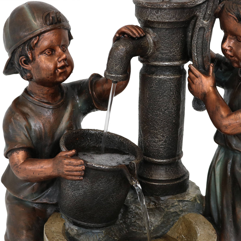 Sunnydaze Jack and Jill at Farmhouse Pump and Well Outdoor Fountain - 24"