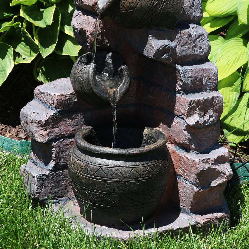 Sunnydaze Crumbling Bricks and Pots Solar Fountain with Battery Backup - 27"