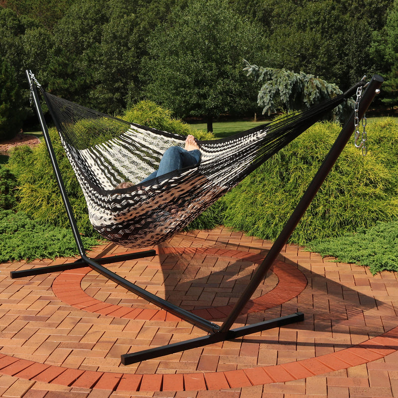 Sunnydaze Handwoven XXL Thick Cord Mayan Hammock with 15-Foot Stand