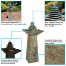 Sunnydaze Layered Pyramid Slate Outdoor Fountain with LED Light - 40"