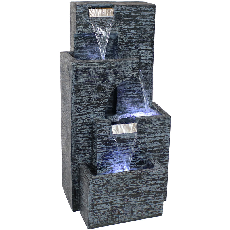 Sunnydaze Contemporary Cascading Tower Water Fountain with LED Lights and Electric Submersible Pump - 19-Inch