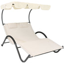 Sunnydaze Double Chaise Lounge with Canopy and Headrest Pillows, Beige